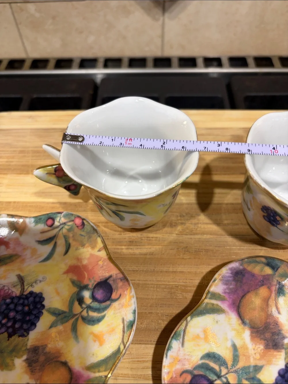 Formalities by Baum Brothers Butterfly Handles Fruit Espresso Cup & Saucer Set 2